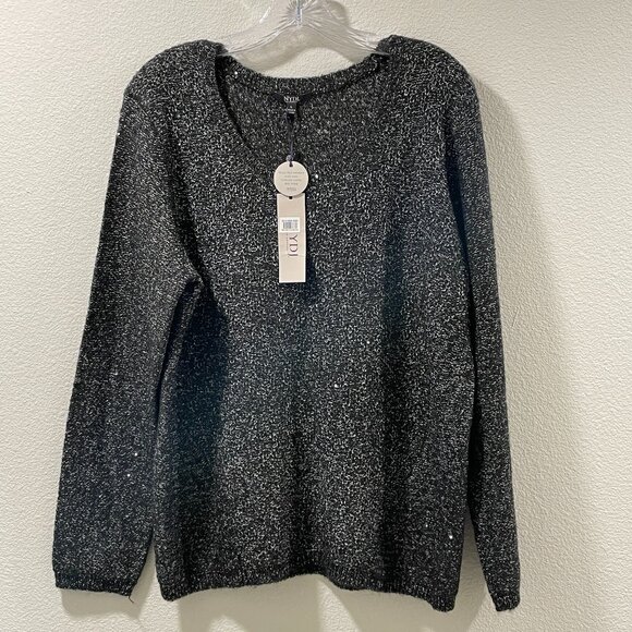 NYDJ Sweaters - NWT NYDJ Sequin Embellished Pullover Long Sleeve Tweed Sweater, Black - L
